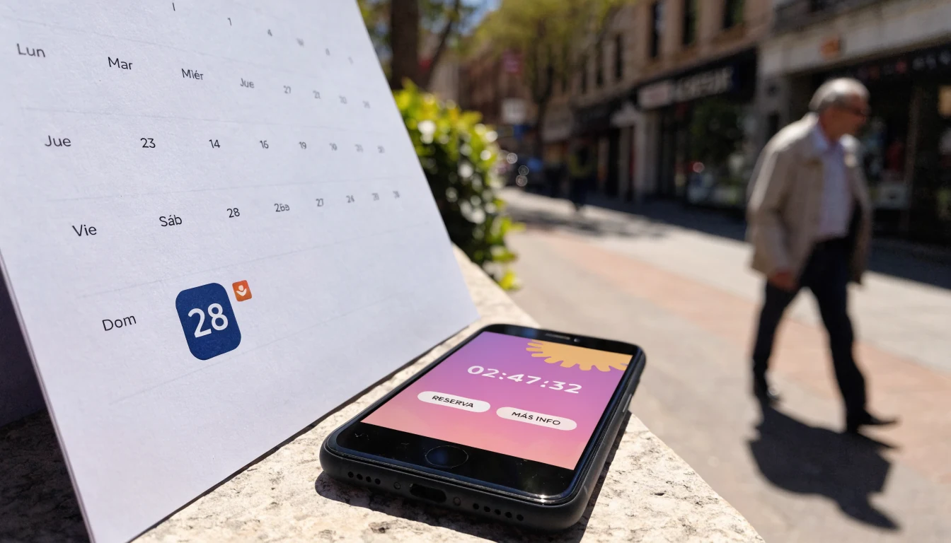 Calendario y móvil con cuenta regresiva de promoción.